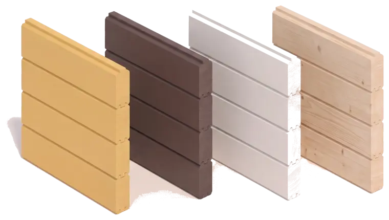 Painted wall samples beside bare timber: the finish is yours