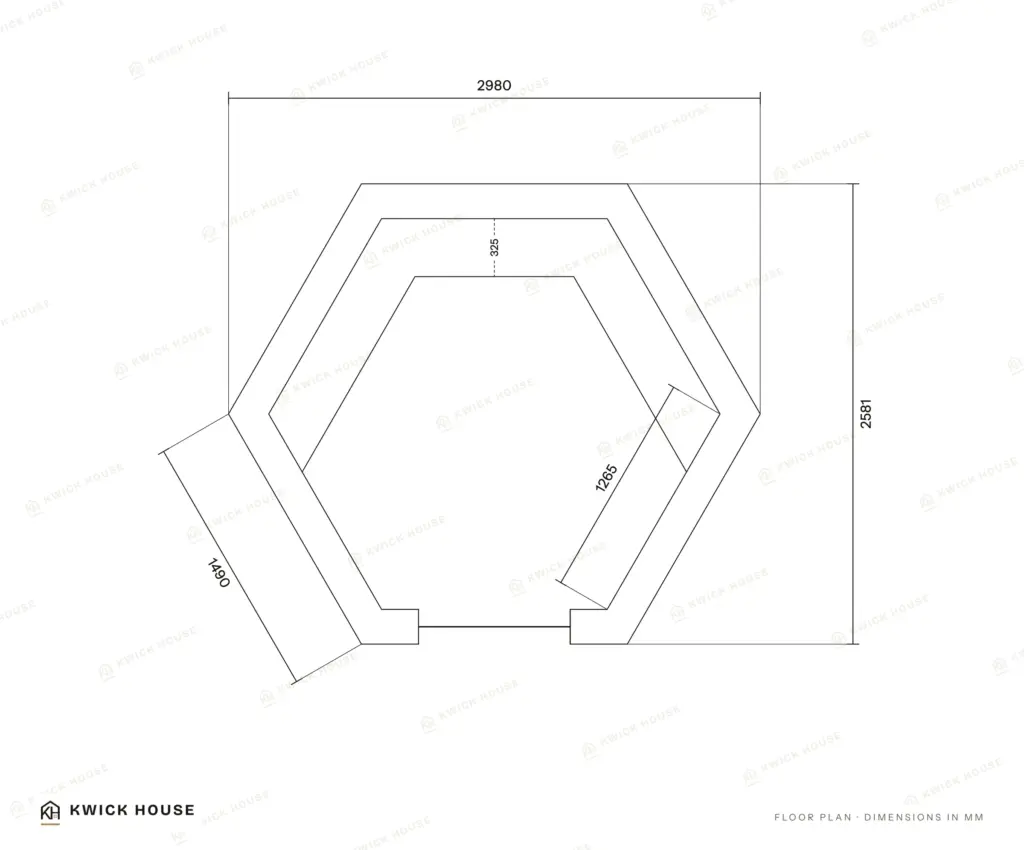 BBQ Hut 4.5 m², floor plan with dimensions in millimetres