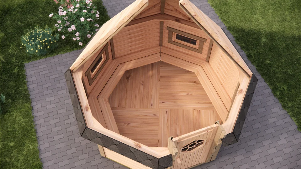 BBQ Hut 6.9 m², cutaway view from above showing the layout