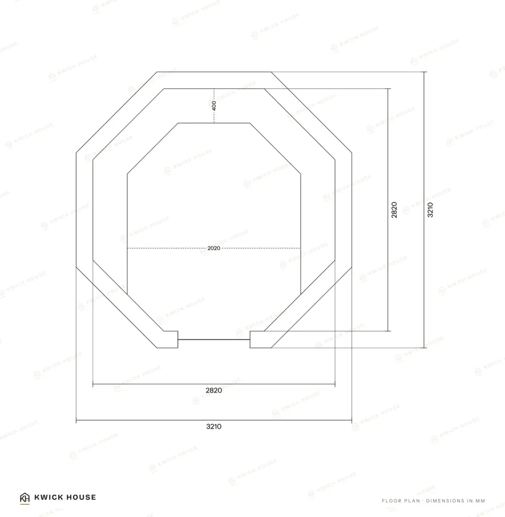 BBQ Hut 6.9 m², floor plan with dimensions in millimetres