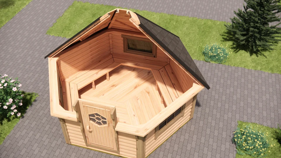 BBQ Hut 9.2 m², cutaway view from above showing the layout