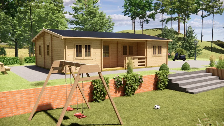 Log Cabin 10.2m x 7m, 62 m², exterior view 2