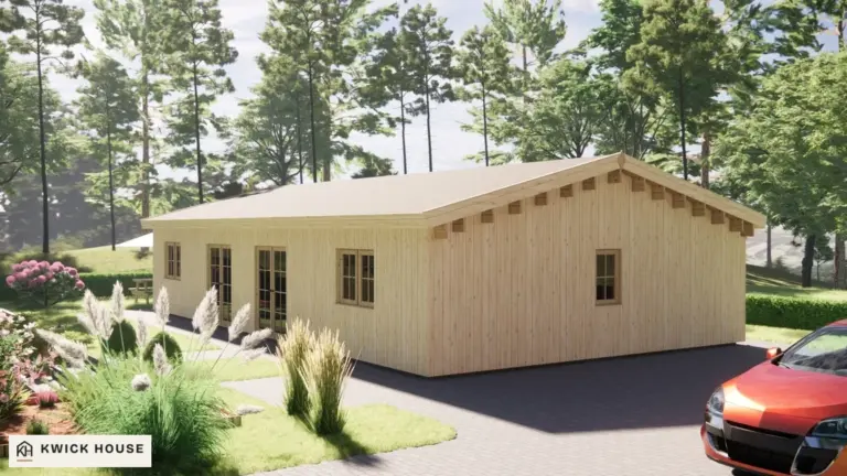 Log Cabin 13.6m x 7.6m with Cladding, 98 m², visualisation of a gable end with cladding laid vertically