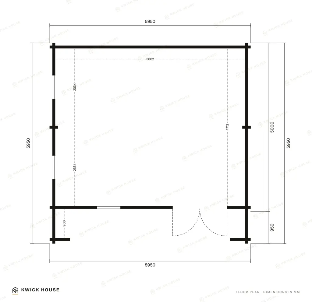 Log Cabin 27 m², floor plan with dimensions in millimetres