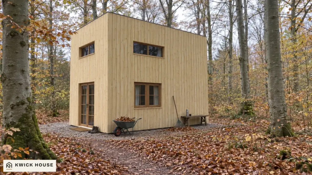 Log Cabin 5m x 4m with Loft and Cladding, 35 m², visualisation of the front and the other side in a beech wood