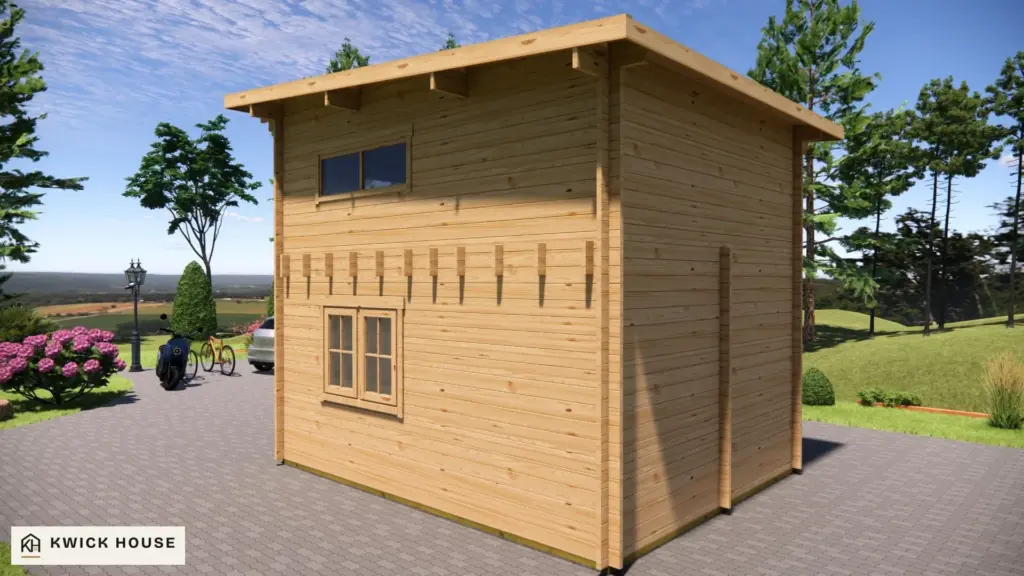 Log Cabin 5m x 4m with Loft, 35 m², visualisation of the other side with two windows and the back wall with no openings