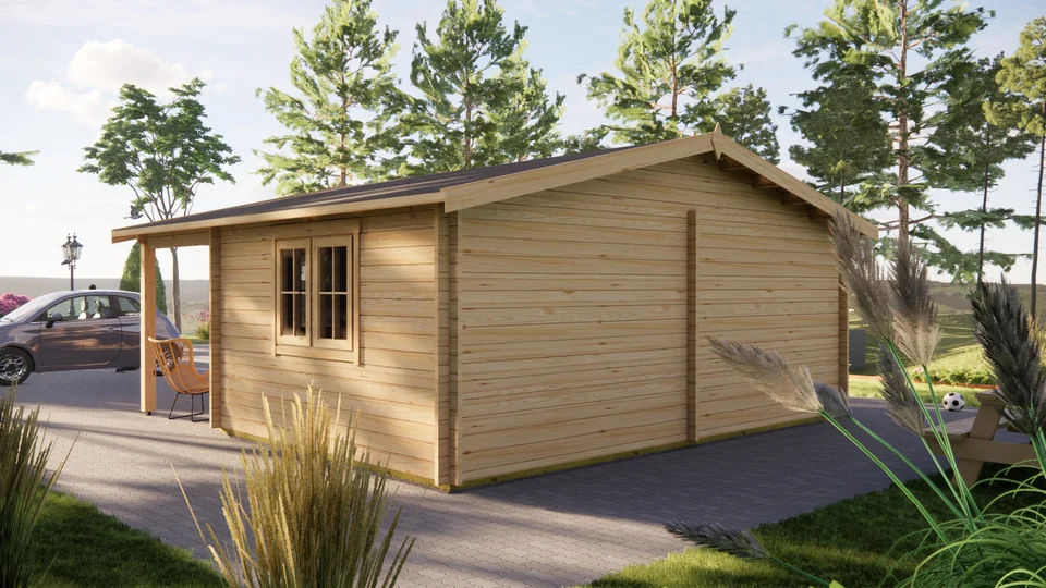 Log Cabin 6m x 4m with Canopy, 21 m², exterior view 2