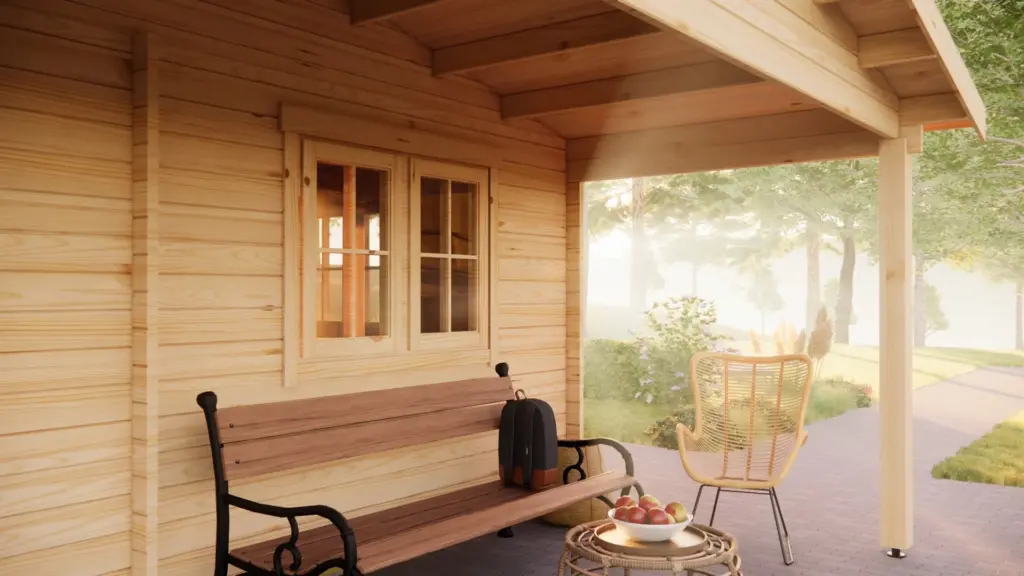 Log Cabin 6m x 4m with Canopy, 21 m², exterior view 4