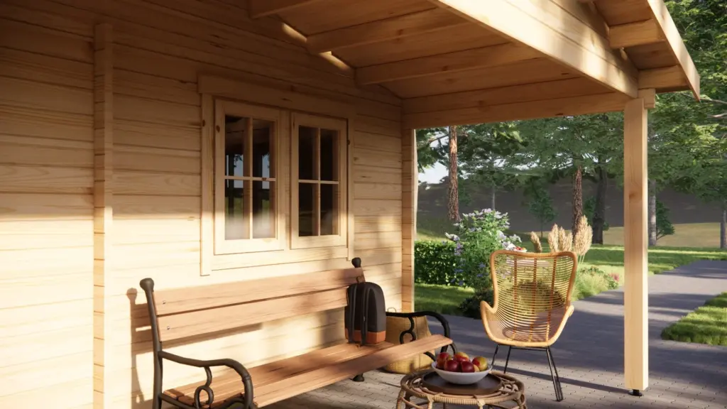 Log Cabin 6m x 4m with Canopy, 21 m², exterior view 5