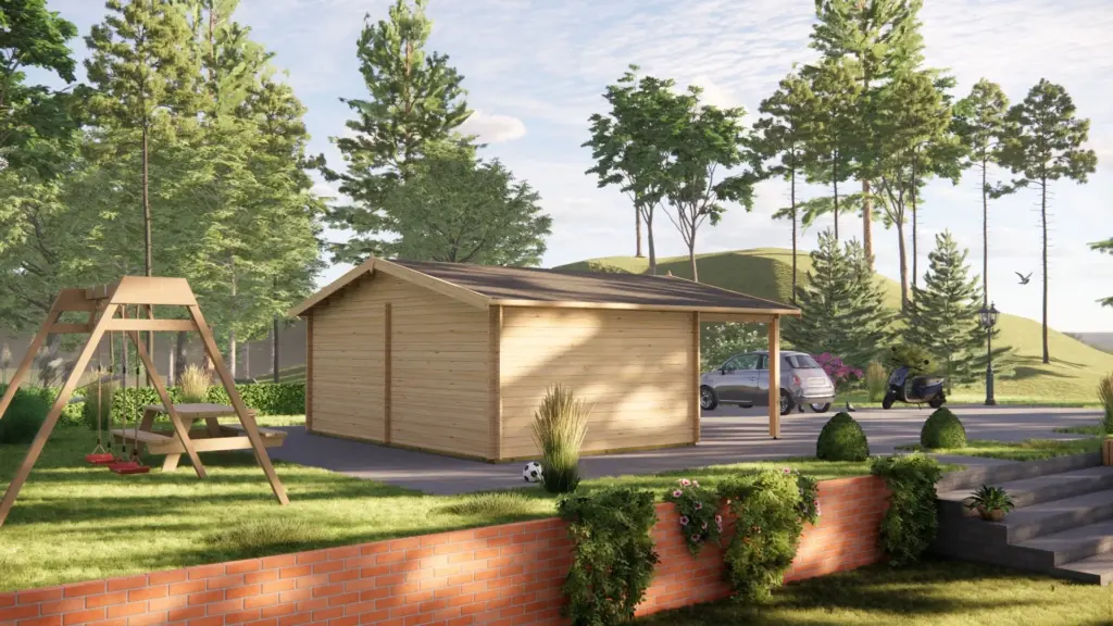 Log Cabin 6m x 4m with Canopy, 21 m², exterior view 6