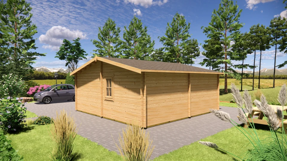 Log Cabin 6m x 6m, 24 m², 2 Rooms, exterior view