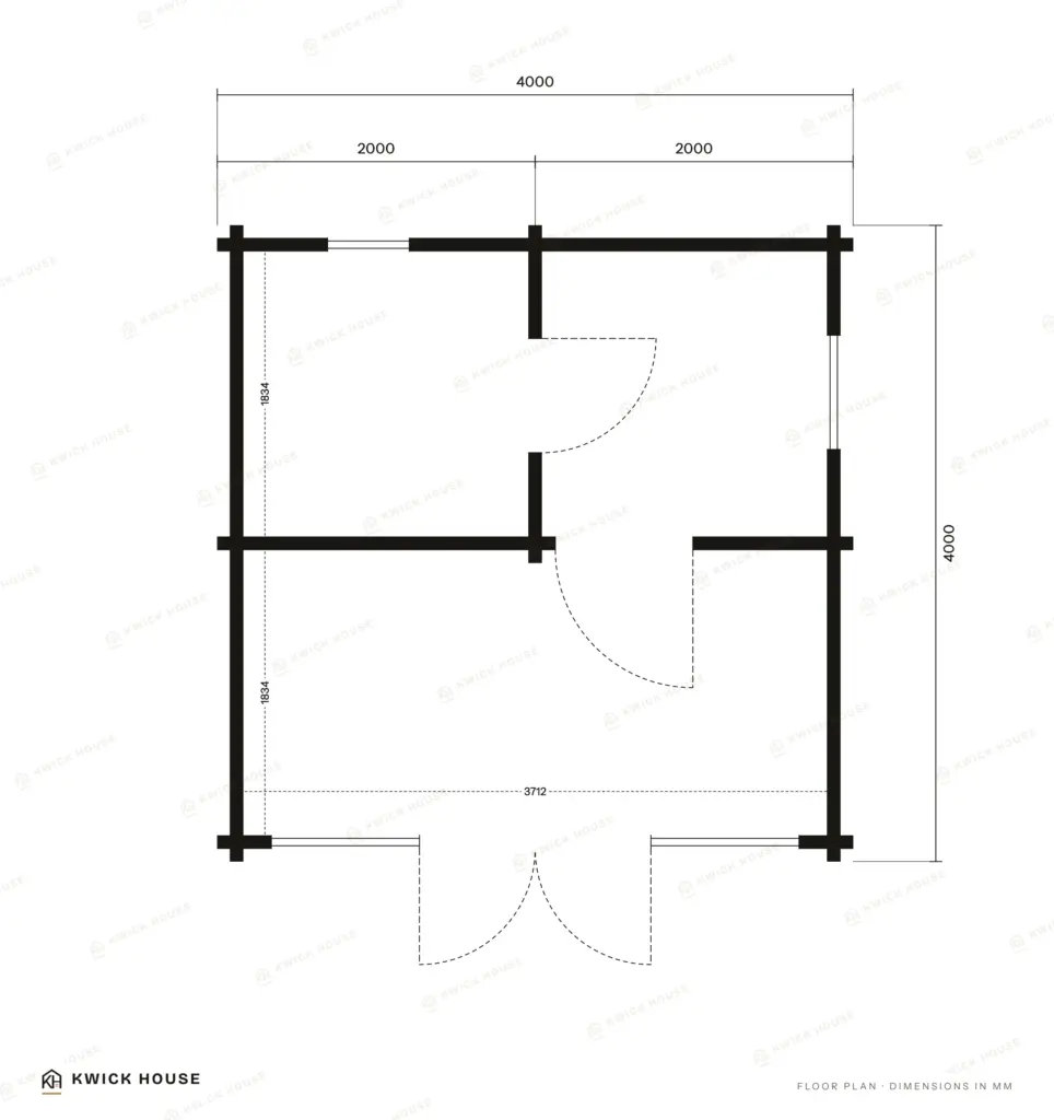 Sauna Cabin 4m x 4m, 16 m², floor plan with dimensions in millimetres