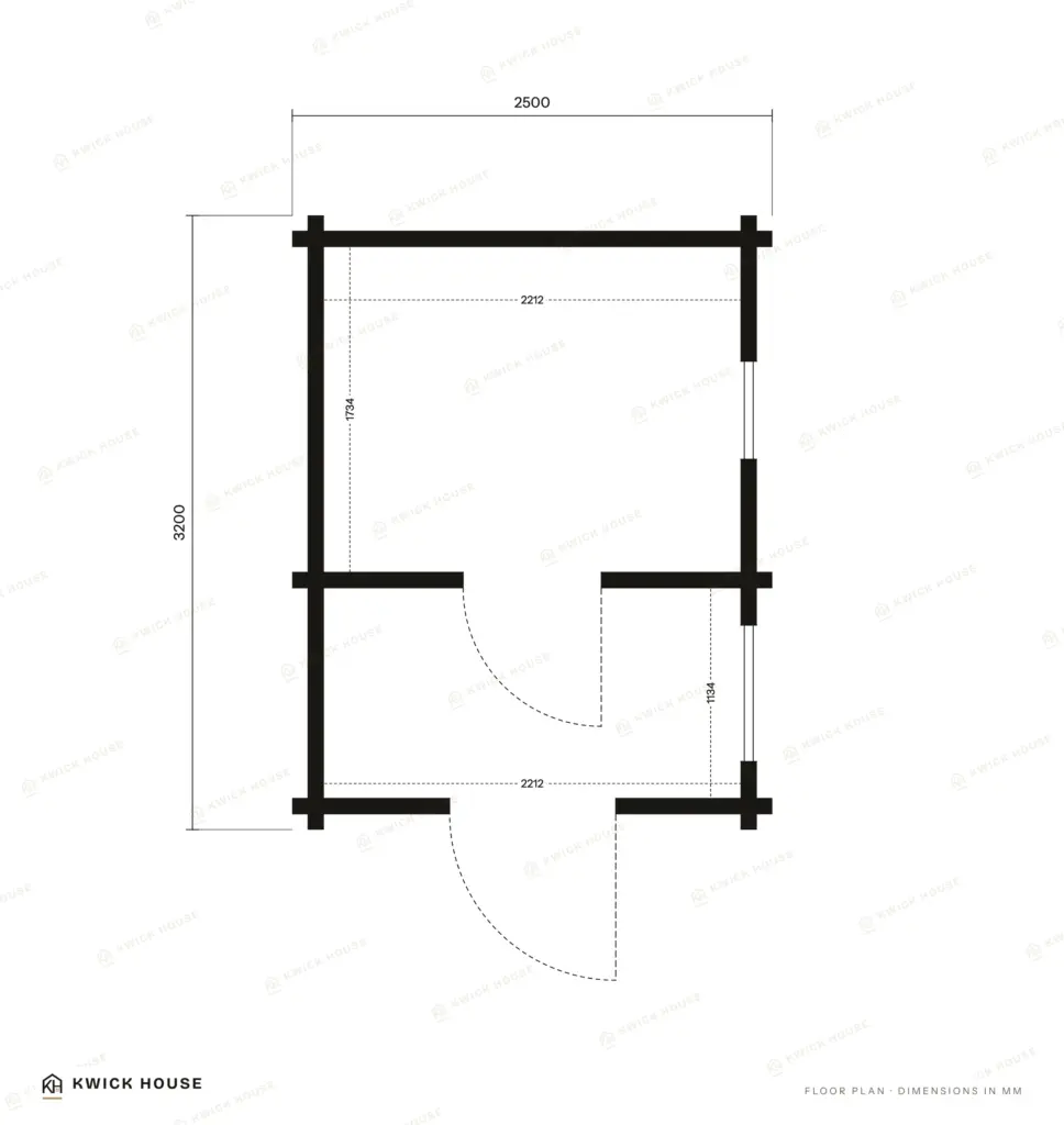 Sauna Cabin 3.2m x 2.5m, 8 m², floor plan with dimensions in millimetres