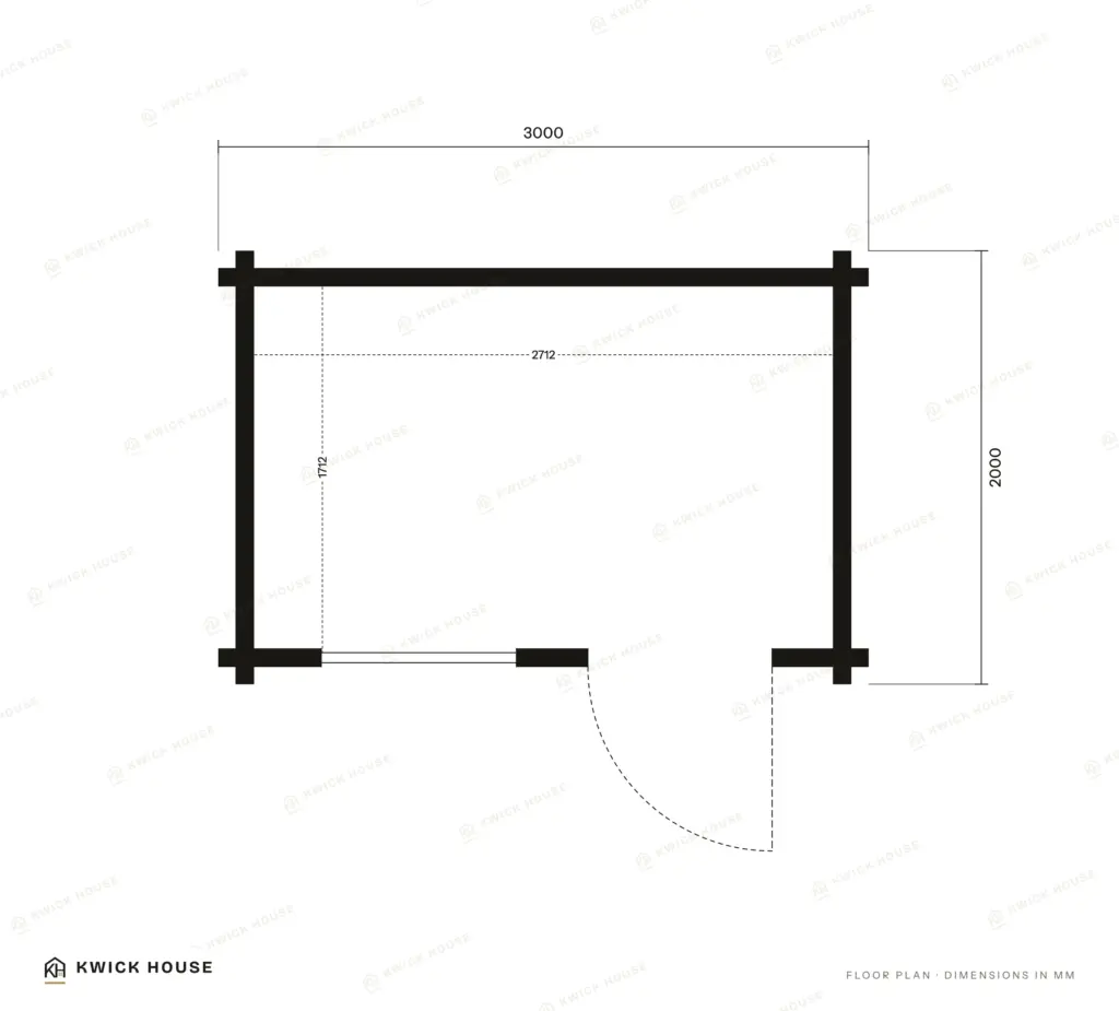 Summer House 3m x 2m, 5 m², floor plan with dimensions in millimetres