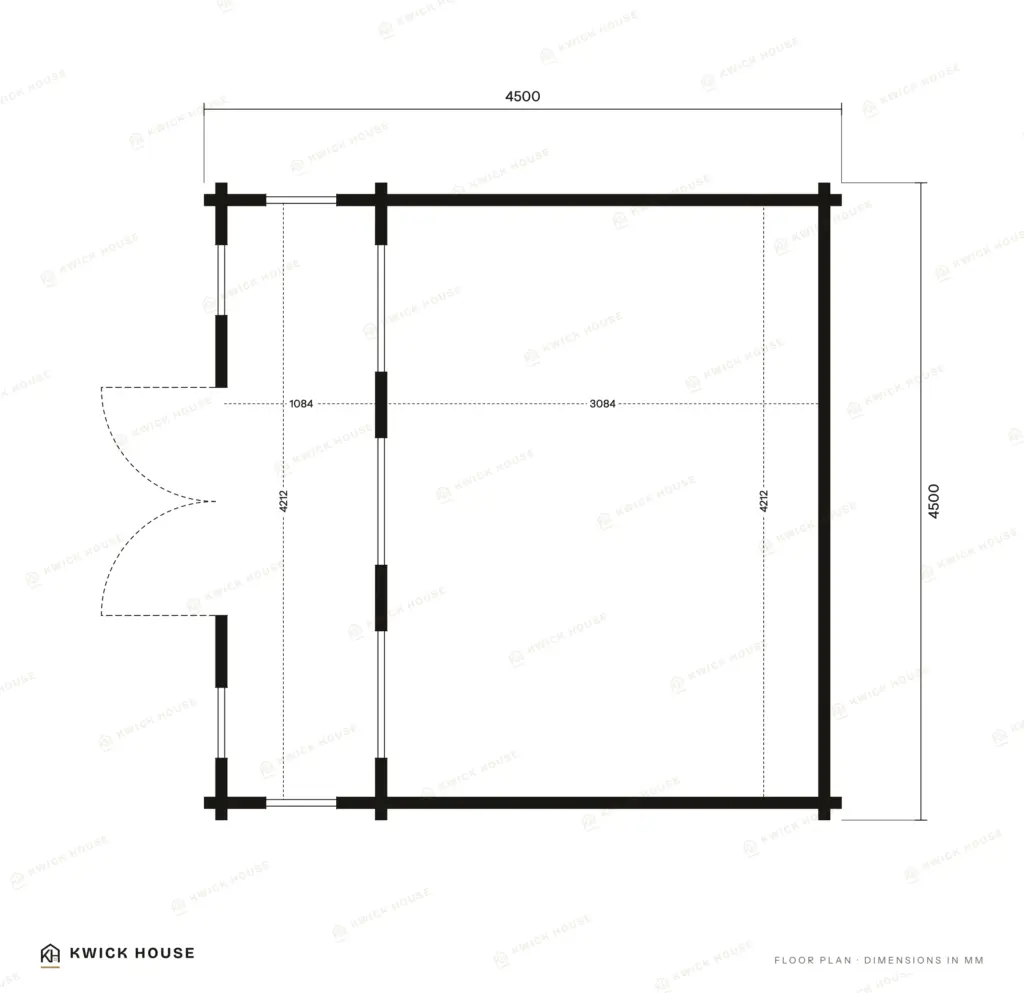 Summer House 4.5m x 4.5m, 17.5 m², floor plan with dimensions in millimetres