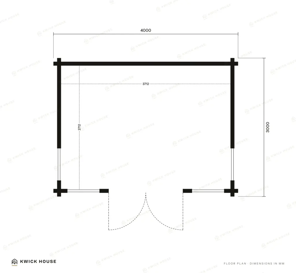 Summer House 4m x 3m, 10 m², Reverse Apex Roof, floor plan with dimensions in millimetres