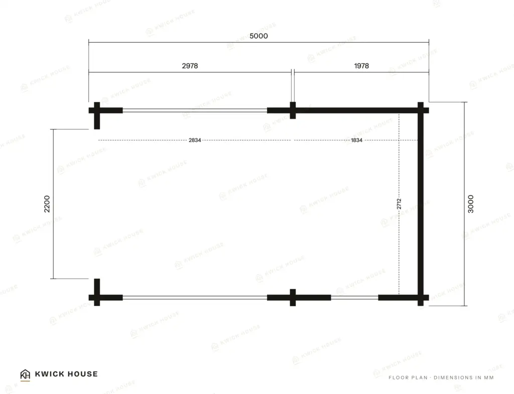 Summer House 5m x 3m, 13 m², floor plan with dimensions in millimetres