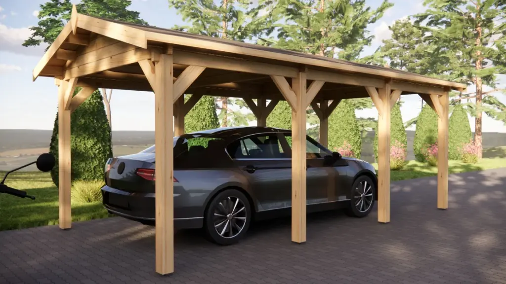 Wooden Carport 18 m², Apex Roof, exterior view 2