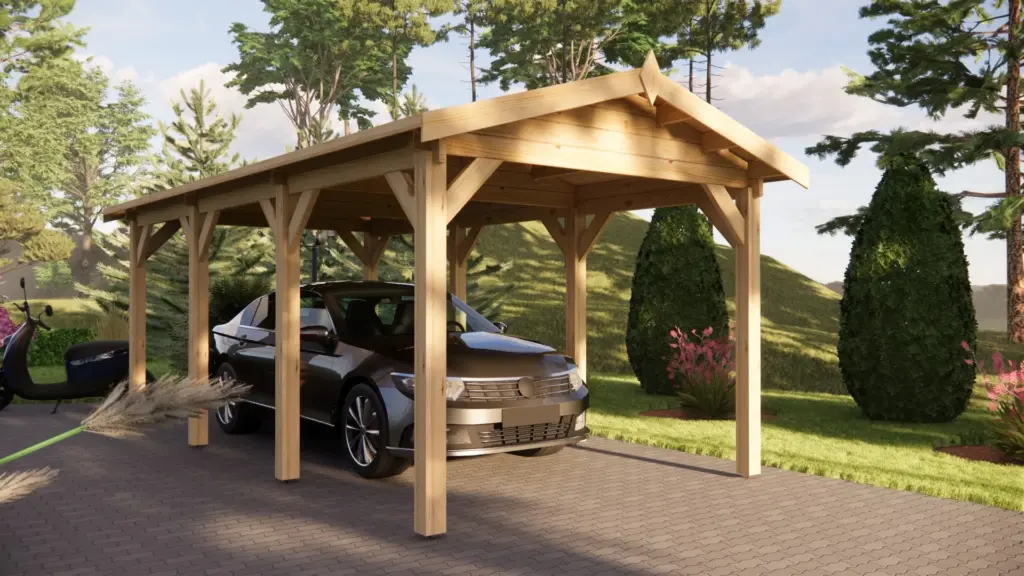 Wooden Carport 18 m², Apex Roof, exterior view 3