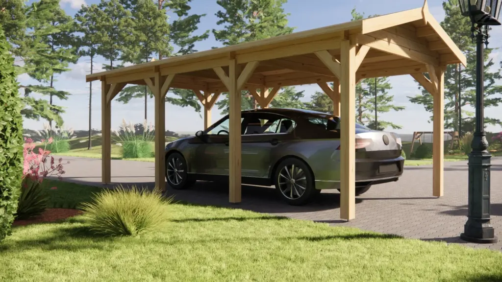 Wooden Carport 18 m², Apex Roof, exterior view 4