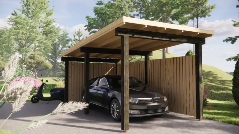 Wooden Carport 19 m², Flat Roof, exterior view