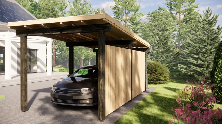 Wooden Carport 19 m², Flat Roof, exterior view 2