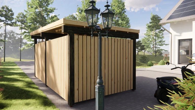 Wooden Carport 19 m², Flat Roof, exterior view 3