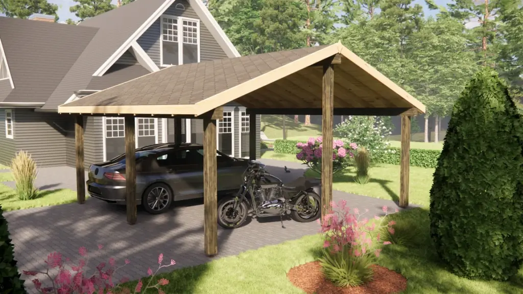 Wooden Carport 36 m², Apex Roof, exterior view