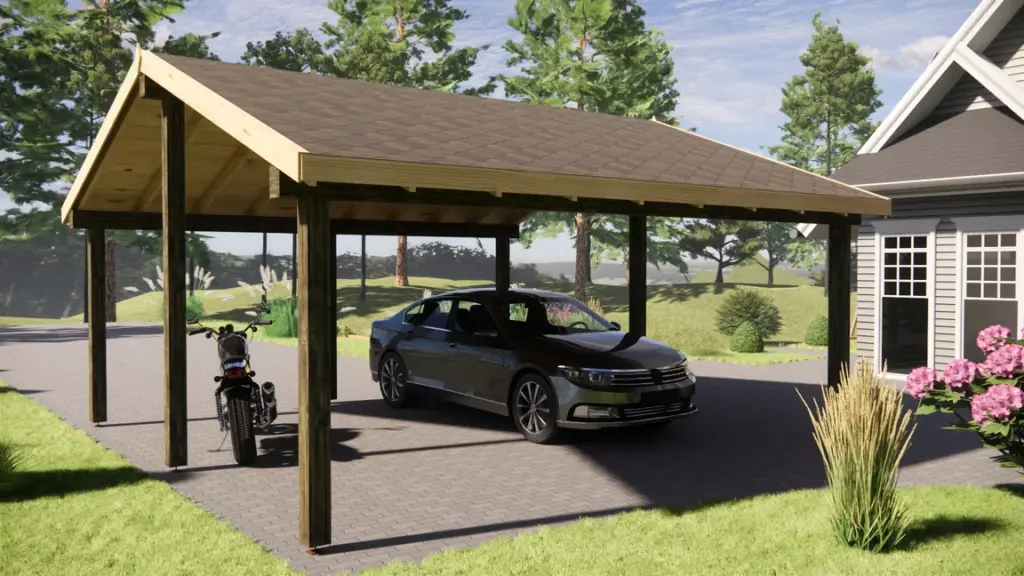 Wooden Carport 36 m², Apex Roof, exterior view 2