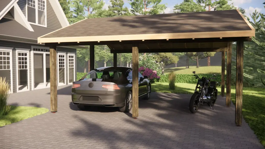 Wooden Carport 36 m², Apex Roof, exterior view 3