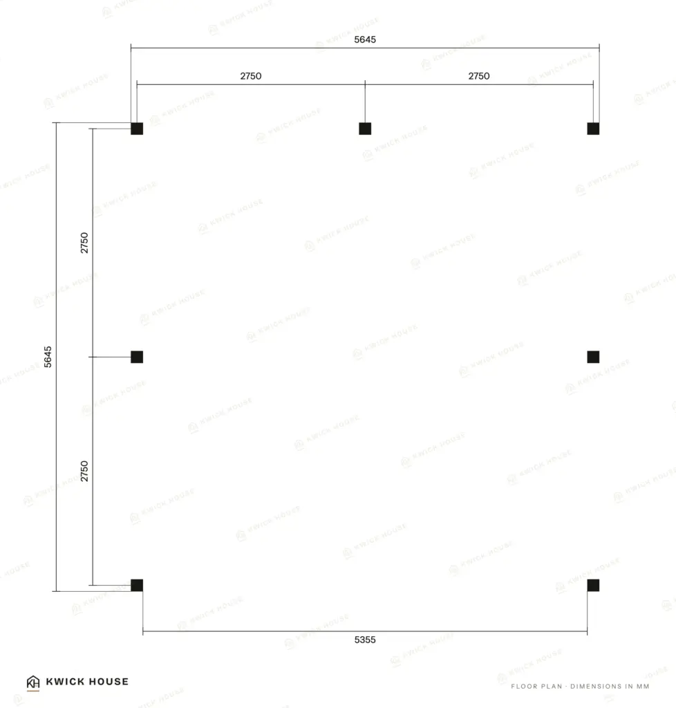 Wooden Carport 36 m², Apex Roof, floor plan with dimensions in millimetres