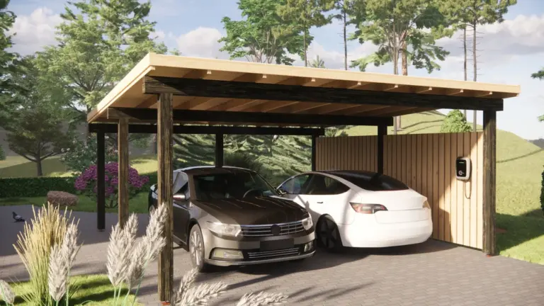 Wooden Carport 36 m², Flat Roof, exterior view