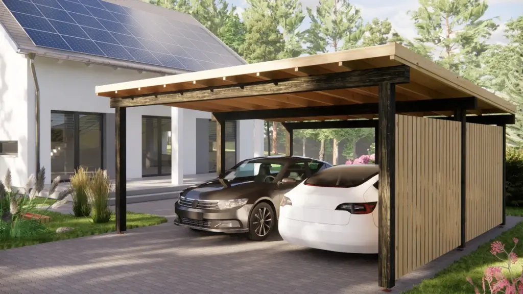 Wooden Carport 36 m², Flat Roof, exterior view 2