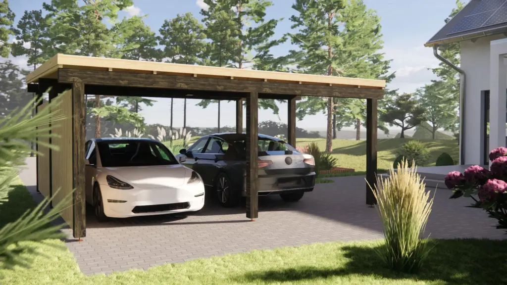 Wooden Carport 36 m², Flat Roof, exterior view 3