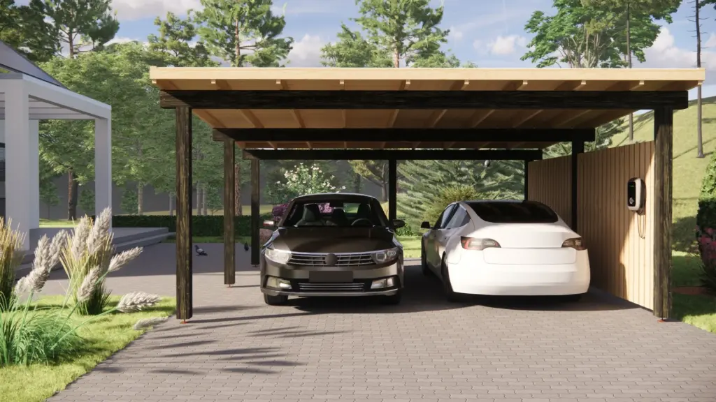 Wooden Carport 36 m², Flat Roof, exterior view 4